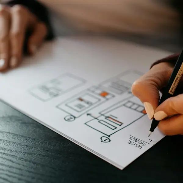 Founder sketching app wireframes with a pen