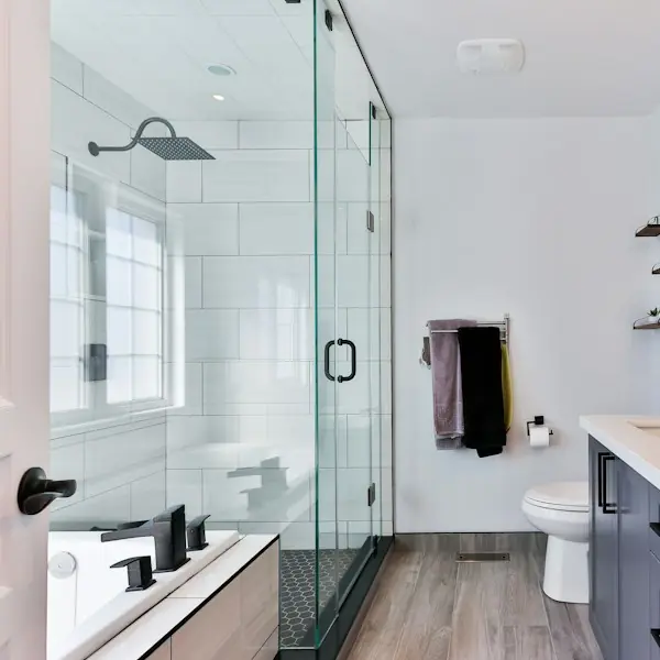 Spotless modern bathroom with a glass shower