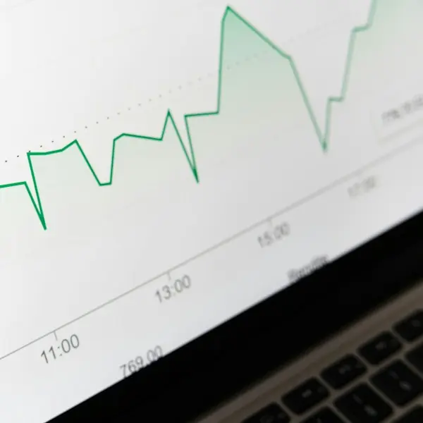 Line chart on a laptop screen