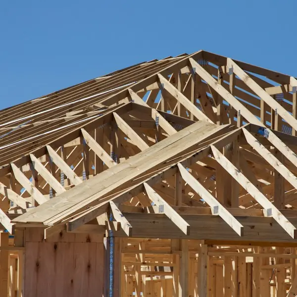 Wood roof trusses on a new house frame