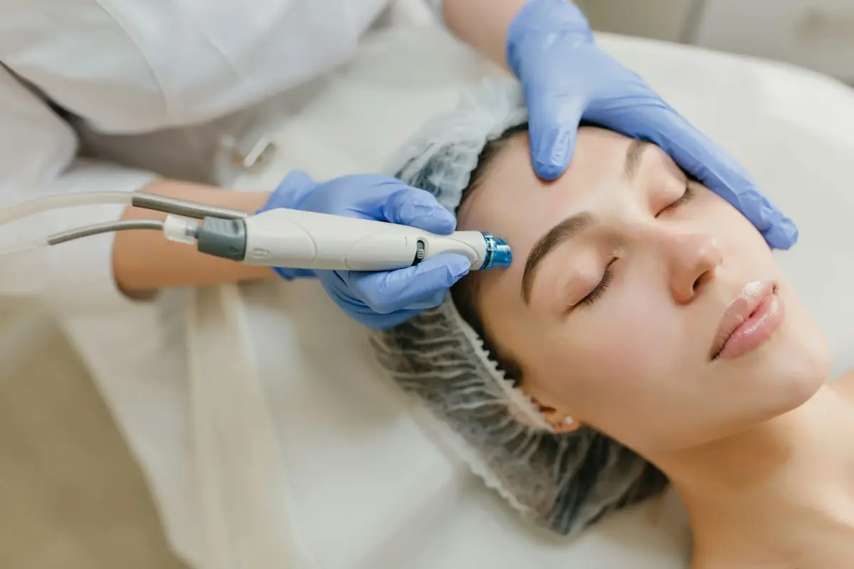 Aesthetician giving a client a hydrating facial treatment